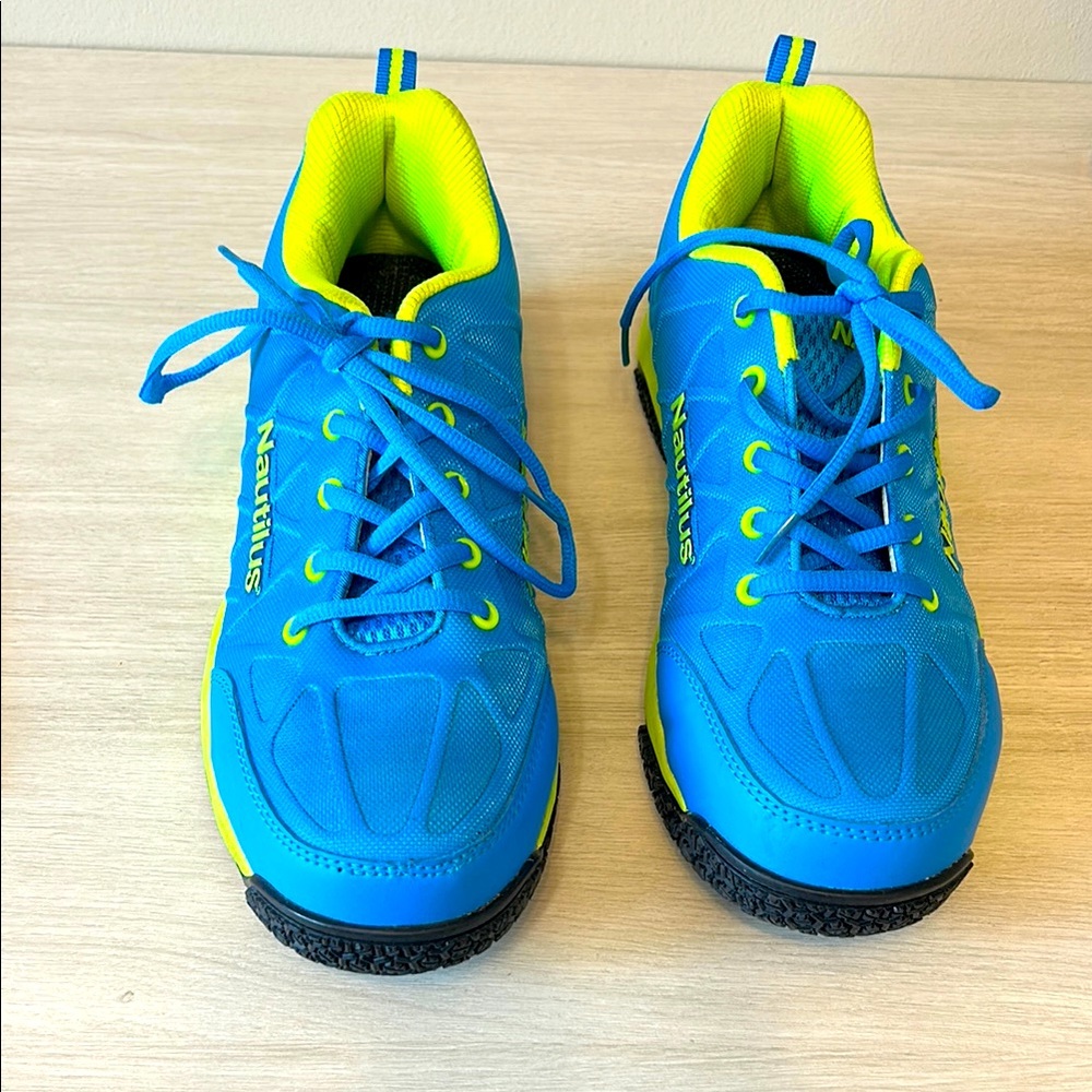 Nautilus Blue and Yellow Athletic Sneakers steal toe 
Size 10w